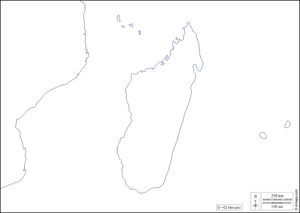 Afrique du Sud-Est : d-maps.com: carte géographique gratuite, carte géographique muette gratuite, carte vierge gratuite, fond de carte gratuit, formats graphiques courants : littoraux, blanc