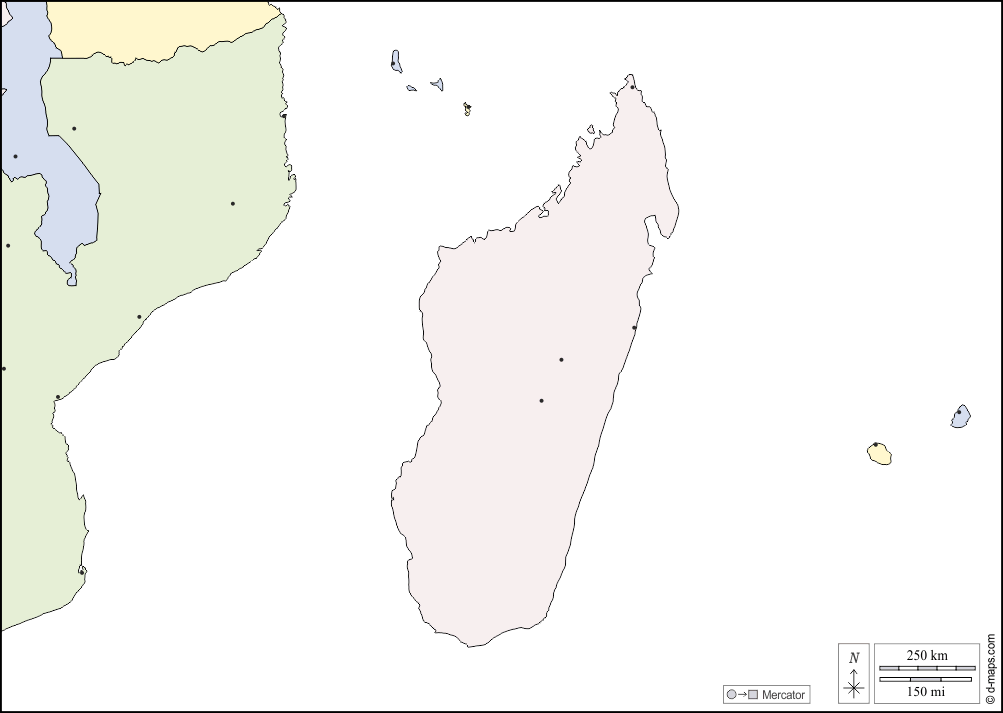 Afrique du Sud-Est : d-maps.com: carte géographique gratuite, carte géographique muette gratuite, carte vierge gratuite, fond de carte gratuit, formats graphiques courants : Etats, principales villes, couleur, blanc