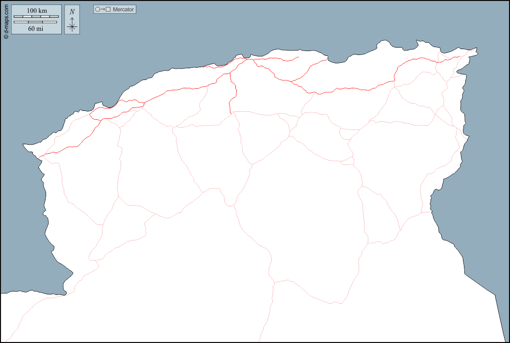 Algérie septentrionale : d-maps.com: carte géographique gratuite, carte géographique muette gratuite, carte vierge gratuite, fond de carte gratuit, formats graphiques courants : contours, routes