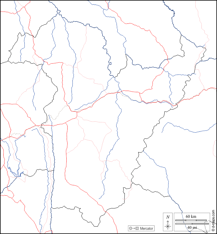 Provincia di Bié : d-maps.com: mappa gratuita, mappa muta gratuita, cartina muta gratuita : frontiere, idrografia, strade, bianco