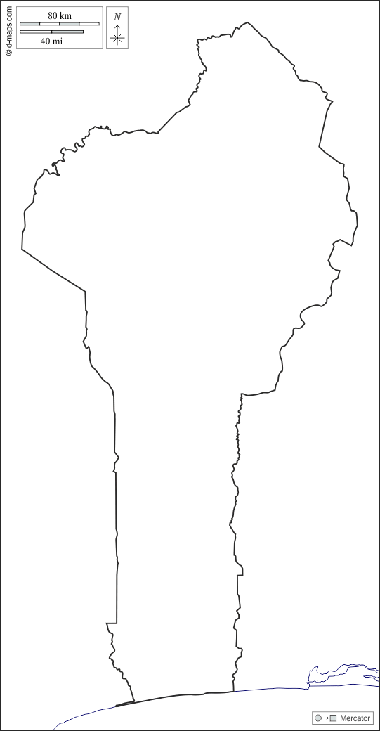 بنين : خريطة مجانية, خريطة خاليه من الفراغ, خريطة الخطوط العريضة, خريطة القاعدة الحرة
 : سواحل, حدود, أبيض