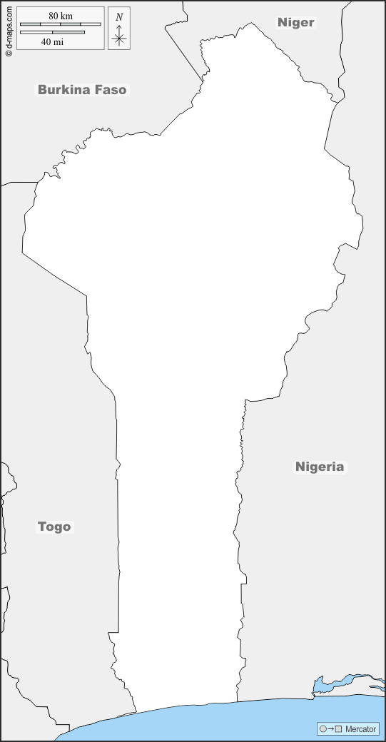 بنين : خريطة مجانية, خريطة خاليه من الفراغ, خريطة الخطوط العريضة, خريطة القاعدة الحرة
 : حدود, أسماء