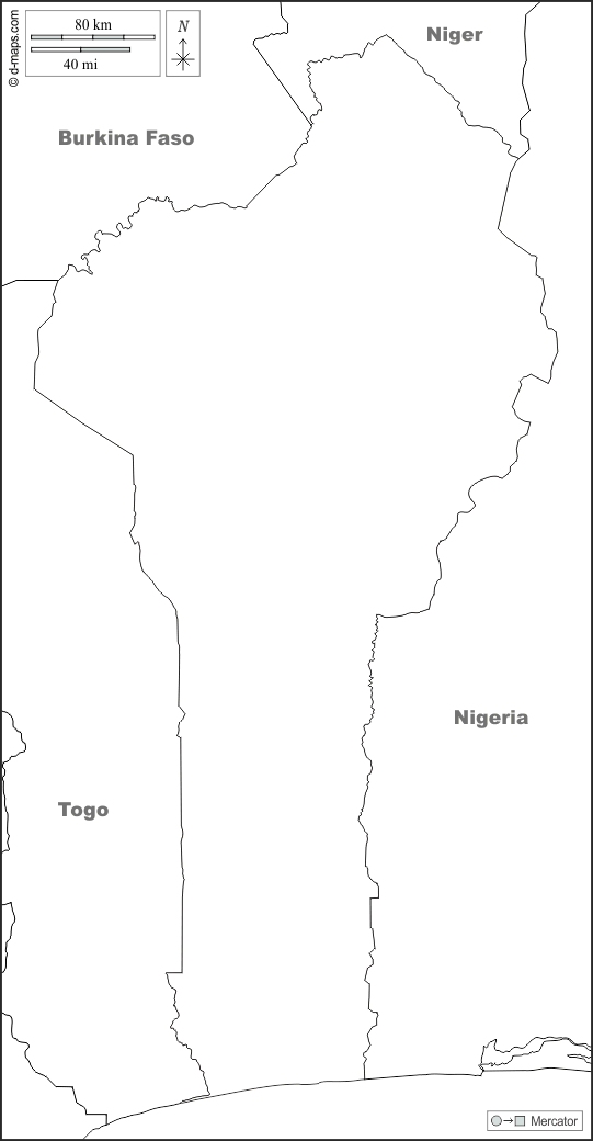 بنين : خريطة مجانية, خريطة خاليه من الفراغ, خريطة الخطوط العريضة, خريطة القاعدة الحرة
 : حدود, أسماء, أبيض