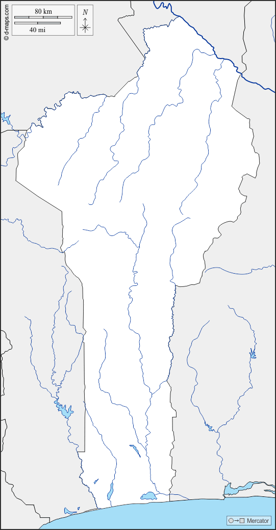 بنين : خريطة مجانية, خريطة خاليه من الفراغ, خريطة الخطوط العريضة, خريطة القاعدة الحرة
 : حدود, هيدروغرافيا