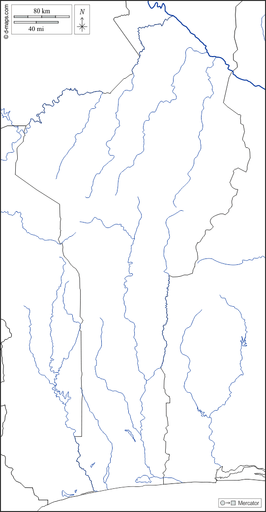 بنين : خريطة مجانية, خريطة خاليه من الفراغ, خريطة الخطوط العريضة, خريطة القاعدة الحرة
 : حدود, هيدروغرافيا, أبيض