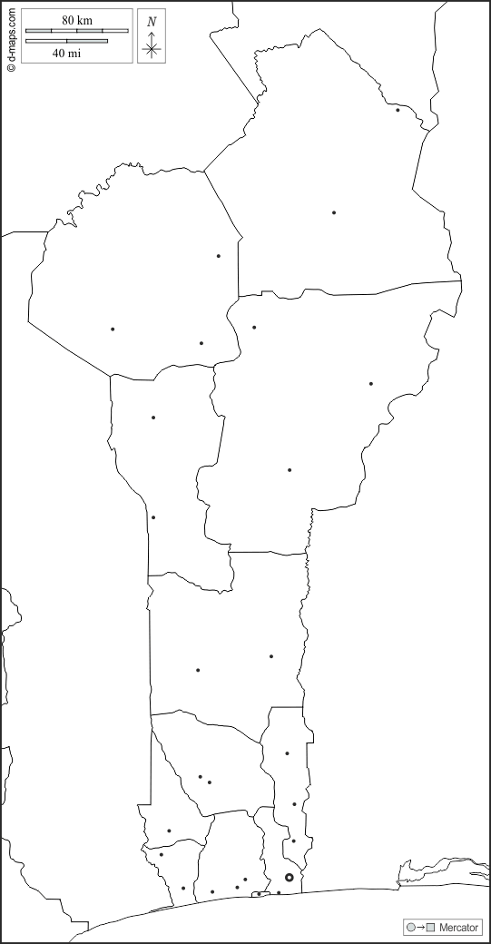 Benim : d-maps.com: mapa livre, mapa em branco livre, mapa livre do esboço, mapa básico livre
 : fronteiras, departamentos, principais cidades, branco