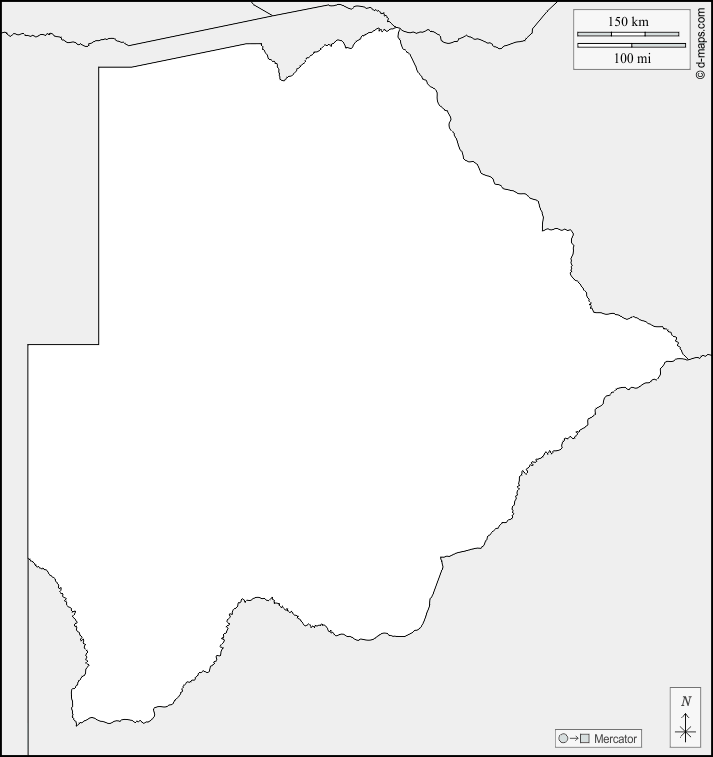 波札那 : d-maps.com: 免费地图, 免费的空白地图, 免费的轮廓地图, 免费基地地图 : 边界