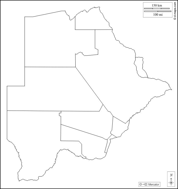 Ботсвана : d-maps.com: Бесплатная карта, бесплатная карта, свободная карта, Бесплатная базовая карта
 : контур, районов, Белый