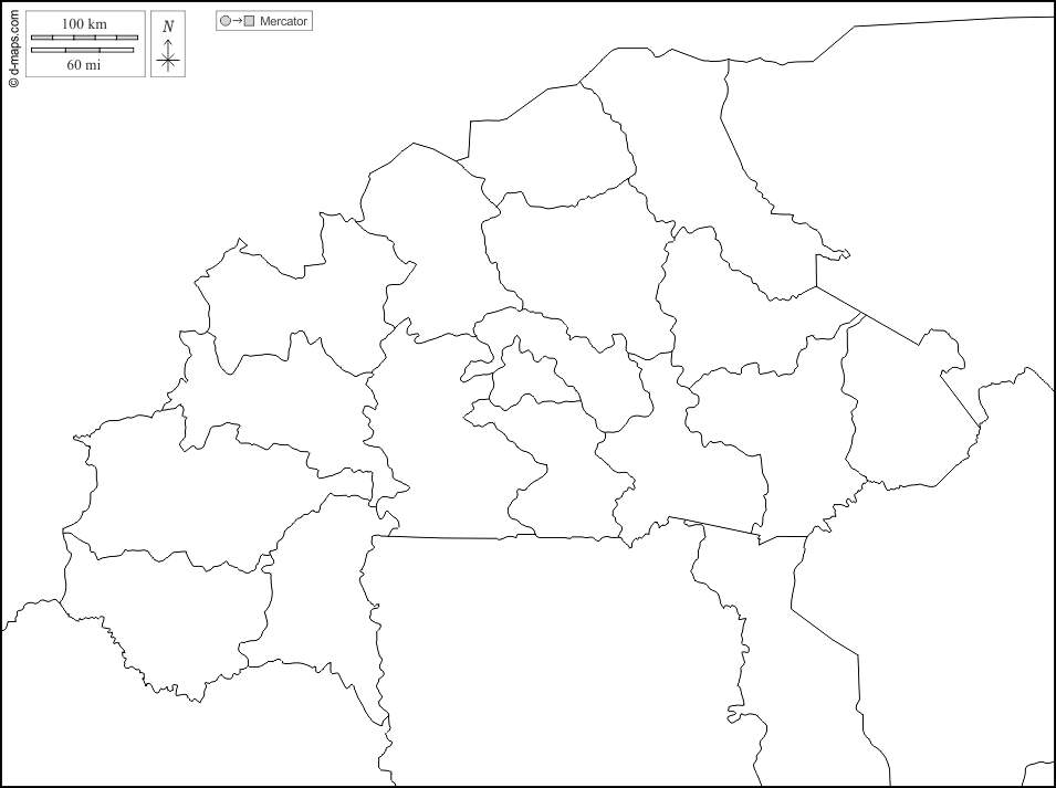 Burkina Faso : d-maps.com: mapa livre, mapa em branco livre, mapa livre do esboço, mapa básico livre
 : fronteiras, regiões, branco