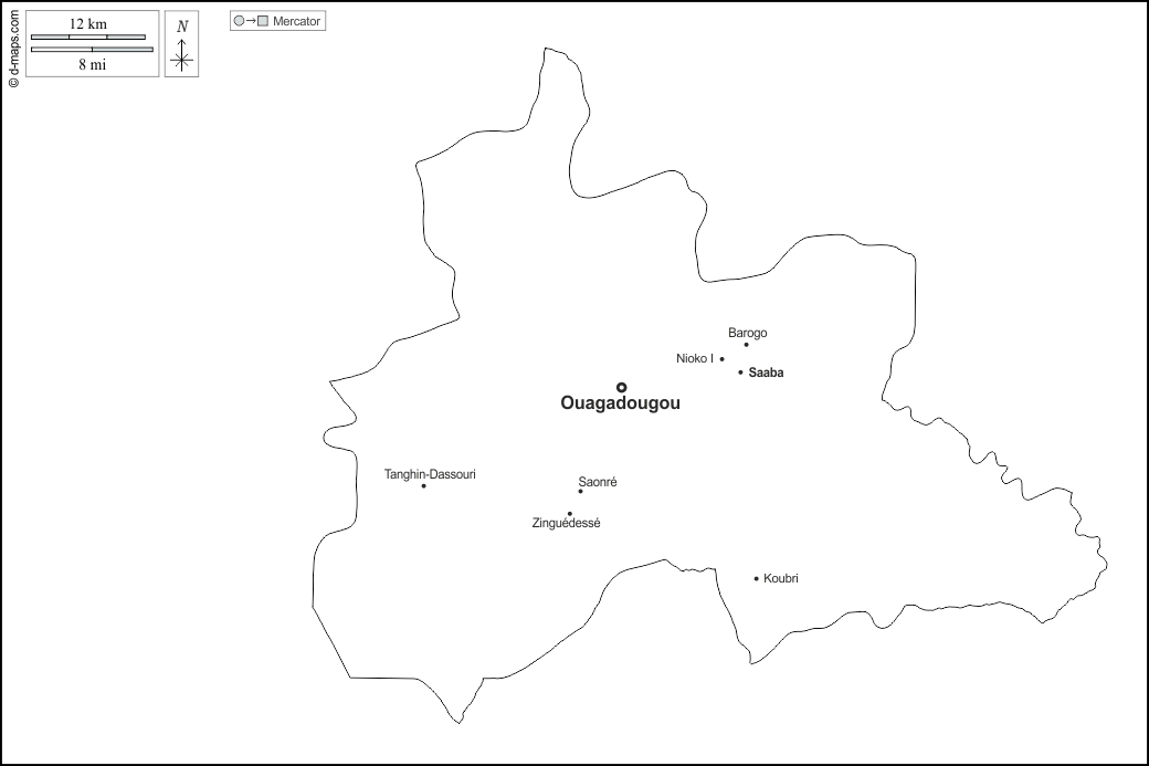 Kadiogo : d-maps.com: mappa gratuita, mappa muta gratuita, cartina muta gratuita : contorni, principali città, nomi, bianco