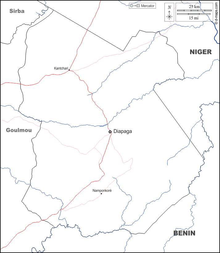 Tapoa : d-maps.com: mappa gratuita, mappa muta gratuita, cartina muta gratuita : frontiere, idrografia, principali città, strade, nomi, bianco