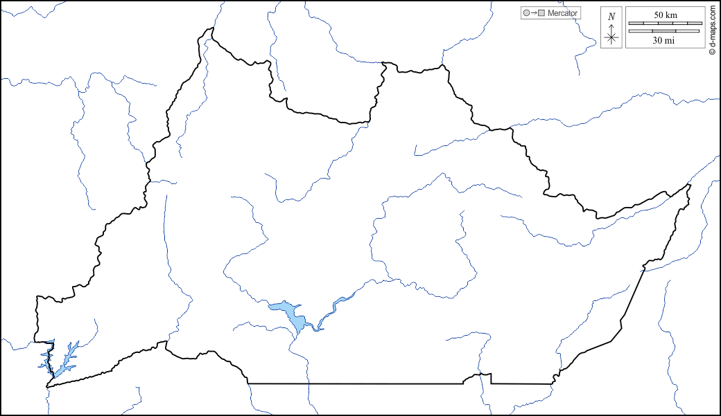 Regione di Adamaoua : d-maps.com: mappa gratuita, mappa muta gratuita, cartina muta gratuita : litorali, limiti, idrografia