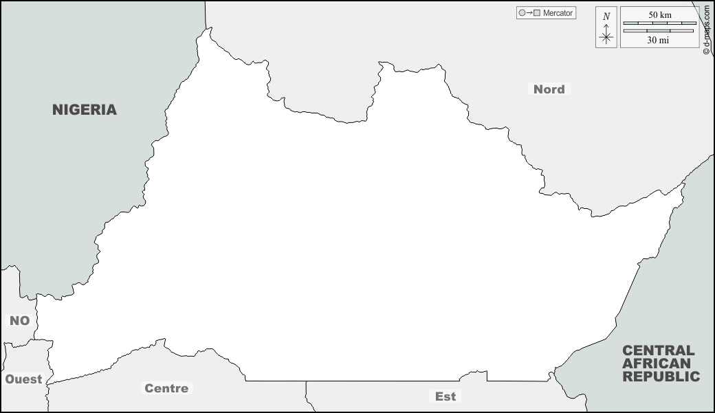 Regione di Adamaoua : d-maps.com: mappa gratuita, mappa muta gratuita, cartina muta gratuita : frontiere, nomi