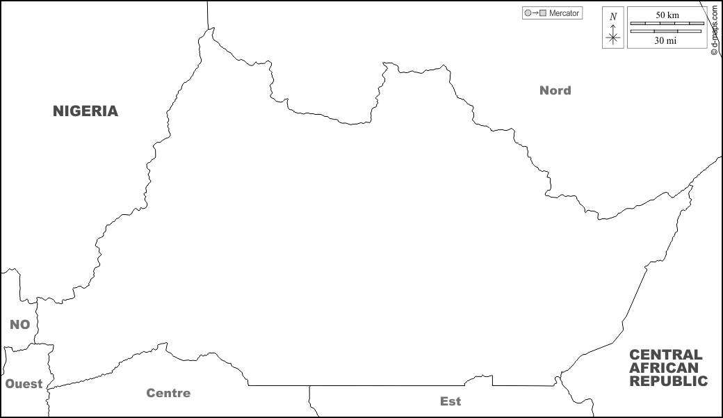 Regione di Adamaoua : d-maps.com: mappa gratuita, mappa muta gratuita, cartina muta gratuita : frontiere, nomi, bianco