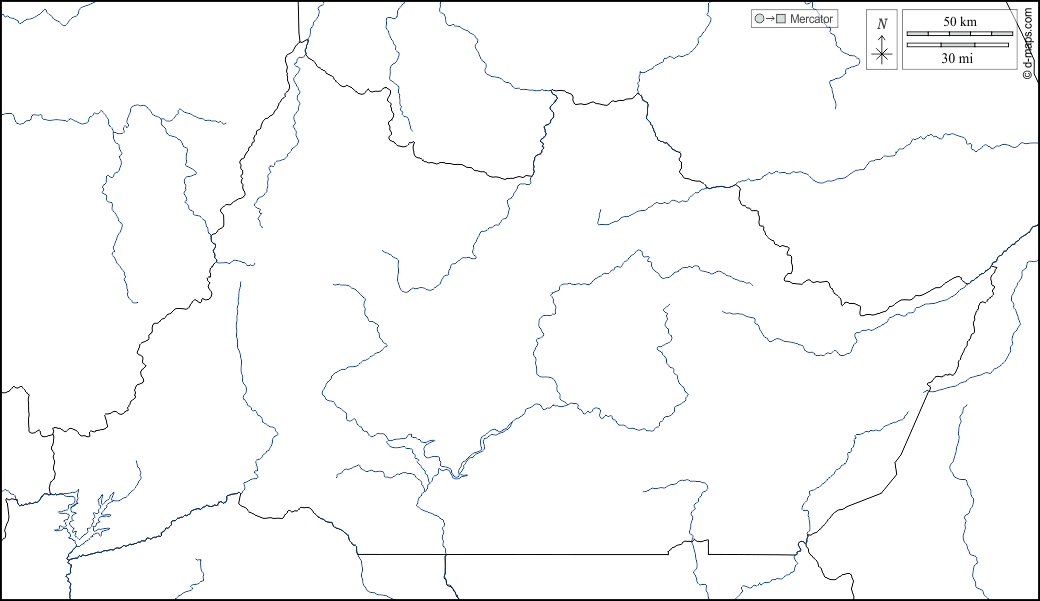 Regione di Adamaoua : d-maps.com: mappa gratuita, mappa muta gratuita, cartina muta gratuita : frontiere, idrografia, bianco