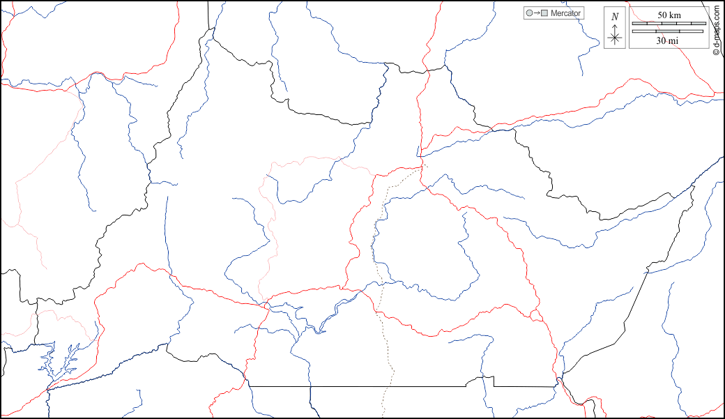 Regione di Adamaoua : d-maps.com: mappa gratuita, mappa muta gratuita, cartina muta gratuita : frontiere, idrografia, strade, bianco