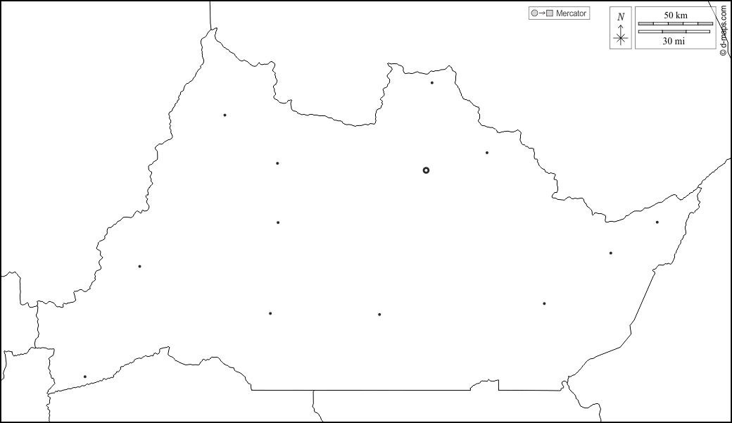 Regione di Adamaoua : d-maps.com: mappa gratuita, mappa muta gratuita, cartina muta gratuita : frontiere, principali città, bianco