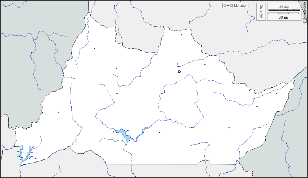 Regione di Adamaoua : d-maps.com: mappa gratuita, mappa muta gratuita, cartina muta gratuita : frontiere, idrografia, principali città