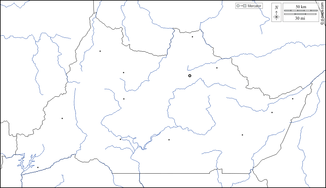 Regione di Adamaoua : d-maps.com: mappa gratuita, mappa muta gratuita, cartina muta gratuita : frontiere, idrografia, principali città, bianco