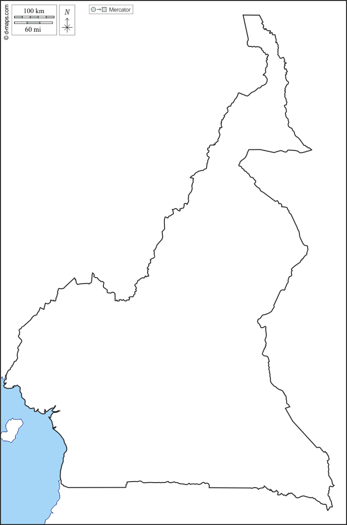 Camarões : d-maps.com: mapa livre, mapa em branco livre, mapa livre do esboço, mapa básico livre
 : costas, limites