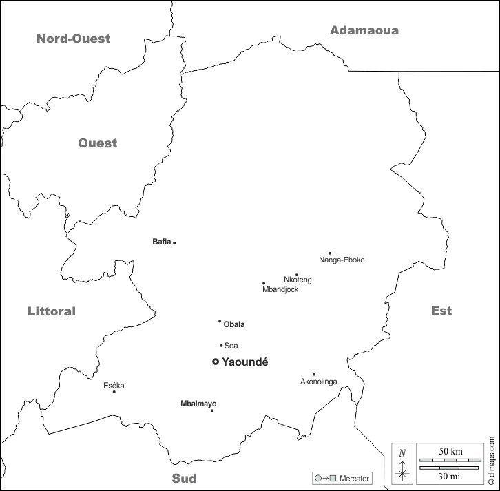 Regione del Centro : d-maps.com: mappa gratuita, mappa muta gratuita, cartina muta gratuita : frontiere, principali città, nomi, bianco