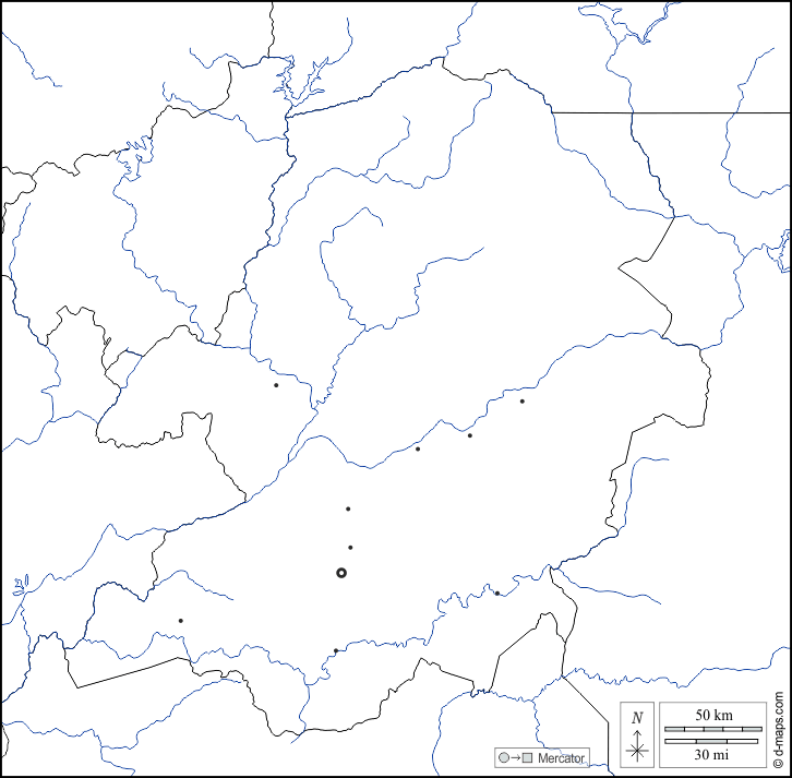 Regione del Centro : d-maps.com: mappa gratuita, mappa muta gratuita, cartina muta gratuita : frontiere, idrografia, principali città, bianco