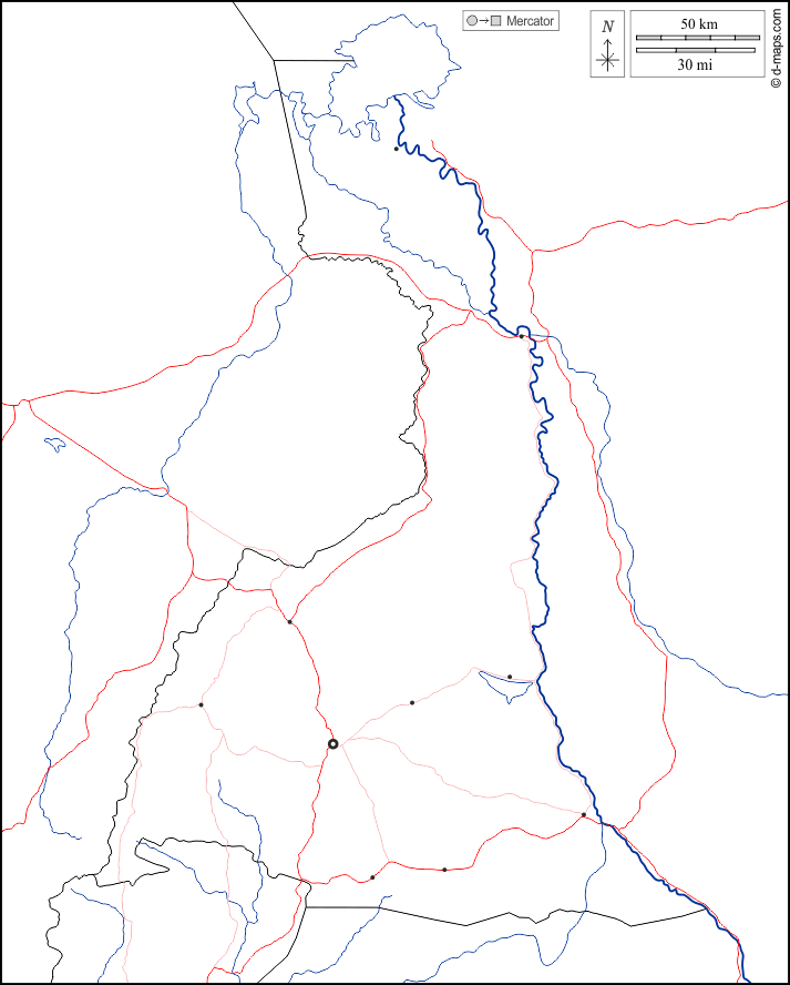Région Extrême-Nord : d-maps.com: carte géographique gratuite, carte géographique muette gratuite, carte vierge gratuite, fond de carte gratuit, formats graphiques courants : frontières, hydrographie, principales villes, routes, blanc