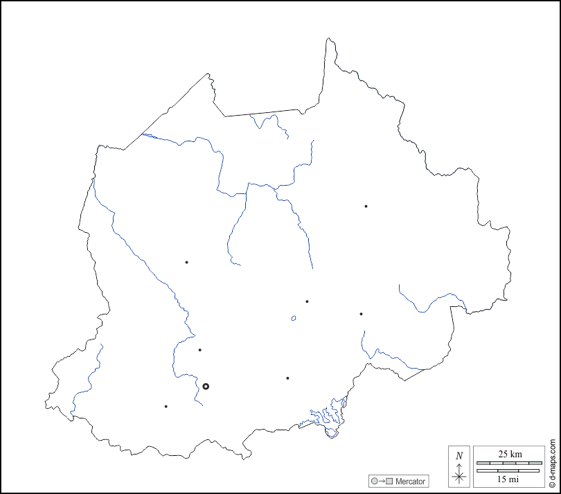Regione del Nordovest : d-maps.com: mappa gratuita, mappa muta gratuita, cartina muta gratuita : contorni, idrografia, principali città, bianco