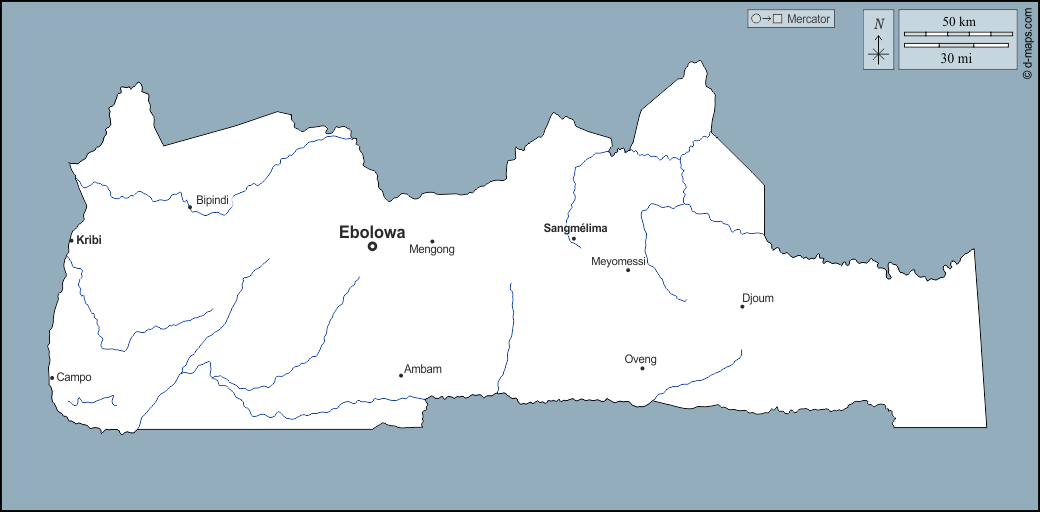 Regione del Sud : d-maps.com: mappa gratuita, mappa muta gratuita, cartina muta gratuita : contorni, idrografia, principali città, nomi