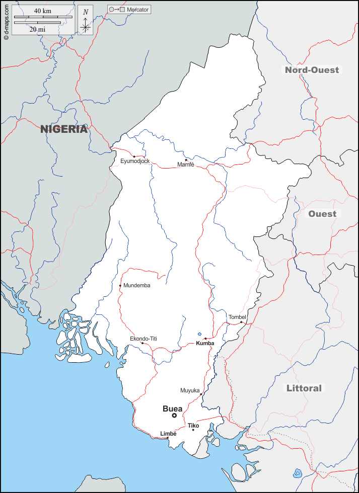 Région du Sud-Ouest : d-maps.com: carte géographique gratuite, carte géographique muette gratuite, carte vierge gratuite, fond de carte gratuit, formats graphiques courants : frontières, hydrographie, principales villes, routes, noms