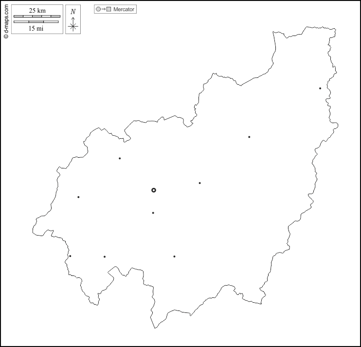 Región del Occidental : d-maps.com: mapa gratuito, mapa mudo gratuito, mapa en blanco gratuito, plantilla de mapa : contornos, principales ciudades, blanco