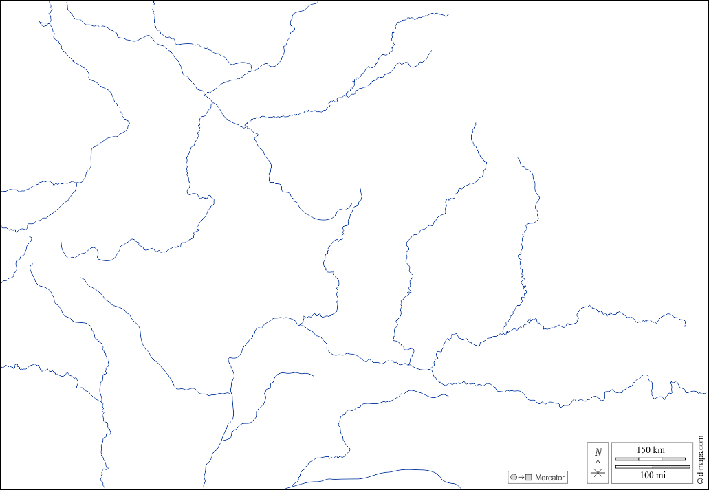 Zentralafrikanische Republik : d-maps.com: Kostenlose Karten, kostenlose stumme Karte, kostenlose unausgefüllt Landkarte, kostenlose hochauflösende Umrisskarte : Küsten, Hydrografie, weiß
