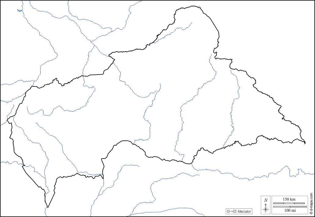 Zentralafrikanische Republik : d-maps.com: Kostenlose Karten, kostenlose stumme Karte, kostenlose unausgefüllt Landkarte, kostenlose hochauflösende Umrisskarte : Küsten, Grenzen, Hydrografie