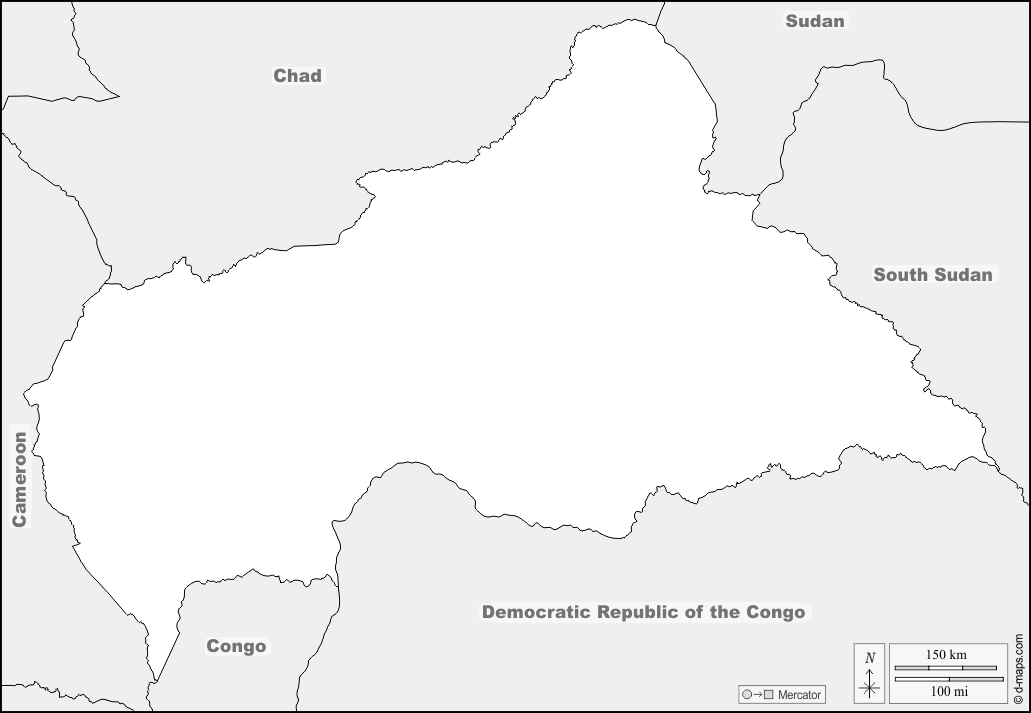 República Centroafricana : d-maps.com: mapa gratuito, mapa mudo gratuito, mapa en blanco gratuito, plantilla de mapa : fronteras, nombres