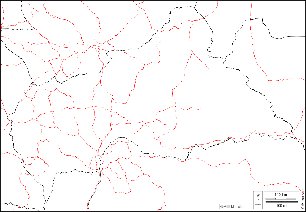 Zentralafrikanische Republik : d-maps.com: Kostenlose Karten, kostenlose stumme Karte, kostenlose unausgefüllt Landkarte, kostenlose hochauflösende Umrisskarte : Grenzen, Straßen, weiß