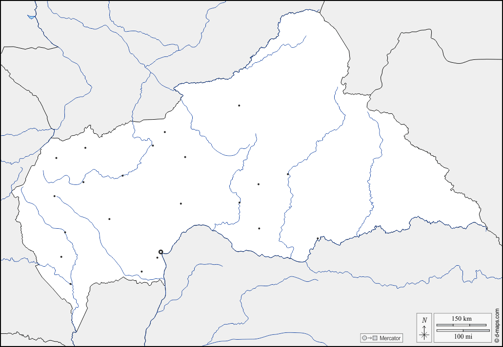 Central African Republic : d-maps.com: free map, free blank map, free outline map, free base map : boundaries, hydrography, main cities