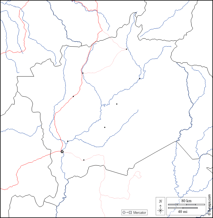 Haute-Kotto : d-maps.com: mapa livre, mapa em branco livre, mapa livre do esboço, mapa básico livre
 : fronteiras, hidrografia, principais cidades, estradas, branco