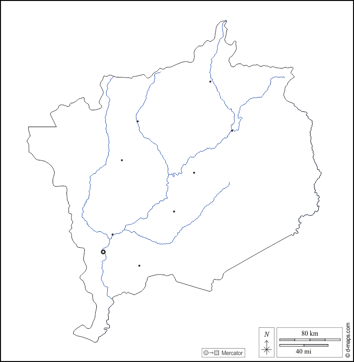 Haute-Kotto : d-maps.com: carte géographique gratuite, carte géographique muette gratuite, carte vierge gratuite, fond de carte gratuit, formats graphiques courants : contours, hydrographie, principales villes, blanc