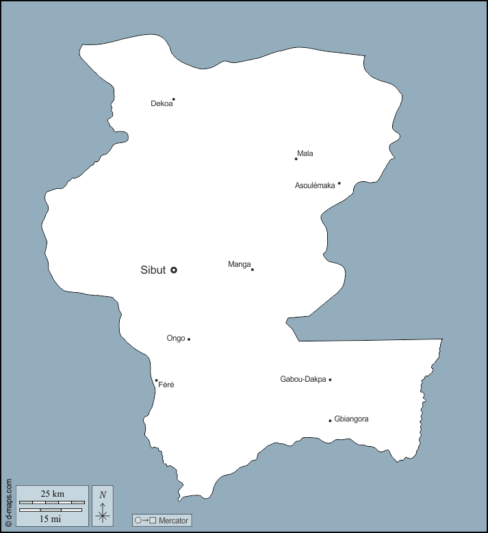 Kémo : d-maps.com: mappa gratuita, mappa muta gratuita, cartina muta gratuita : contorni, principali città, nomi