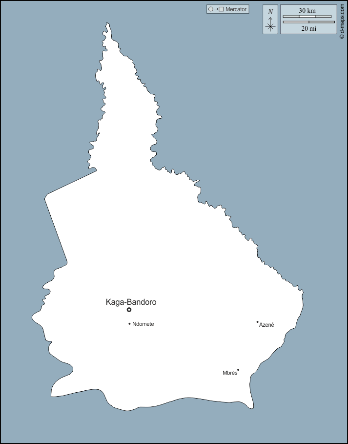 Nana-Grébizi : d-maps.com: free map, free blank map, free outline map, free base map : outline, main cities, names