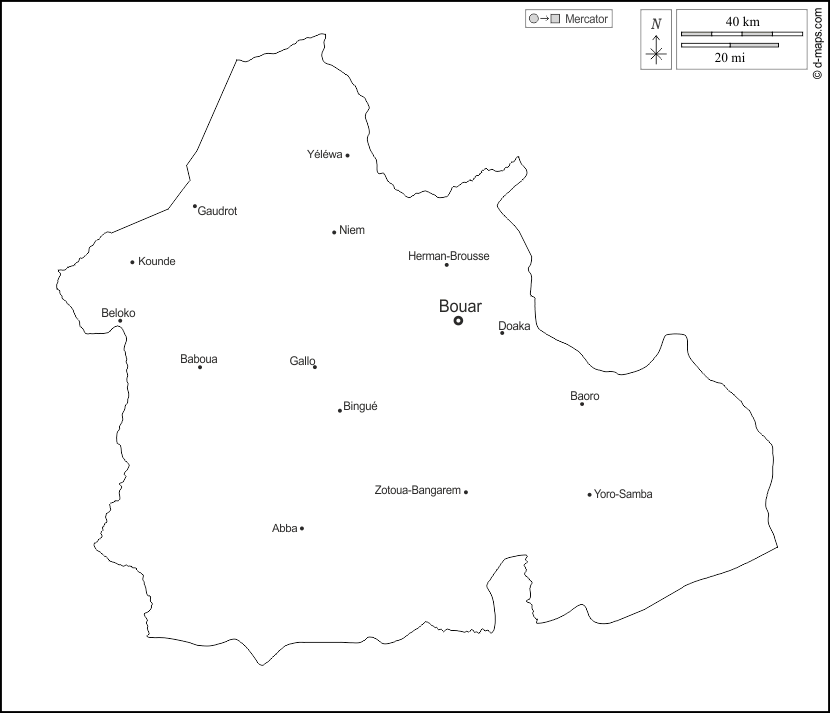 Nana-Mambéré : d-maps.com: Kostenlose Karten, kostenlose stumme Karte, kostenlose unausgefüllt Landkarte, kostenlose hochauflösende Umrisskarte : Umrisse, Wichtige Städte, Namen, weiß