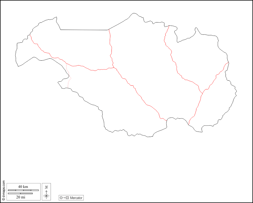 オンベラ・ムポコ州 : d-maps.com: 無料地図, 無料の空の地図, 無料のアウトラインマップ, 無料のベースマップ
 : 輪郭, 道路, 白い