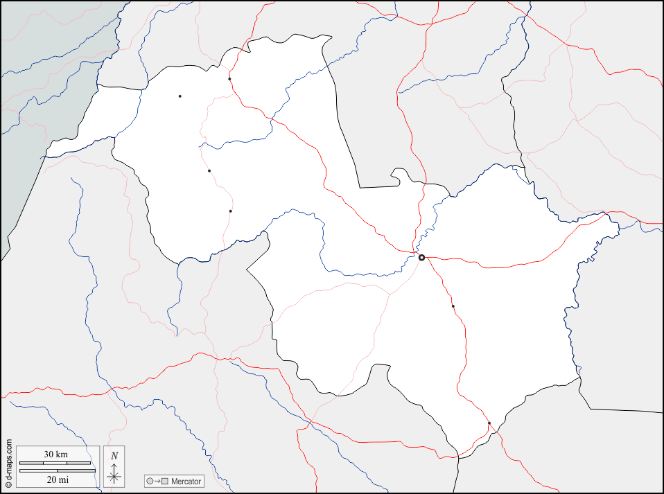 Ouham-Pendé : d-maps.com: mappa gratuita, mappa muta gratuita, cartina muta gratuita : frontiere, idrografia, principali città, strade