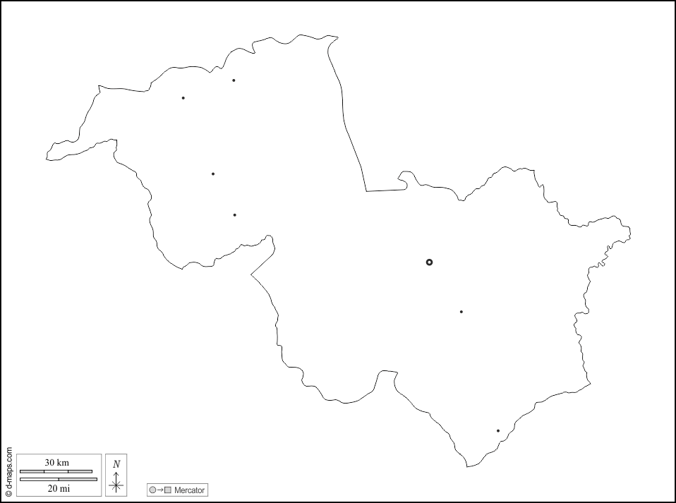 Ouham-Pendé : d-maps.com: free map, free blank map, free outline map, free base map : outline, main cities, white