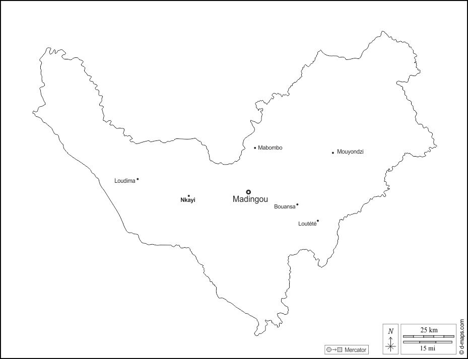 Bouenza : d-maps.com: mapa gratuito, mapa mudo gratuito, mapa en blanco gratuito, plantilla de mapa : contornos, principales ciudades, nombres, blanco