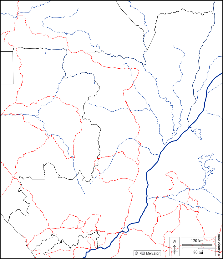 Congo : d-maps.com: mapa gratuito, mapa mudo gratuito, mapa en blanco gratuito, plantilla de mapa : fronteras, hidrografía, carreteras, blanco