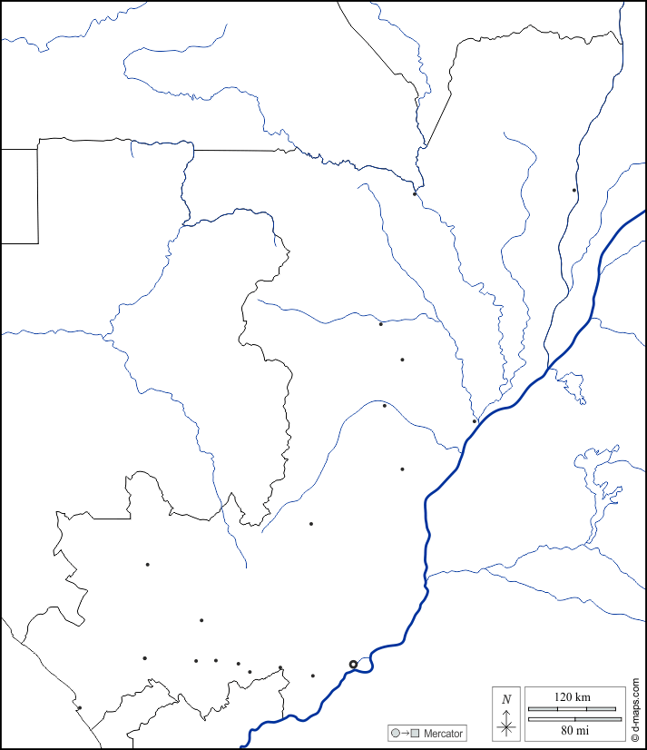 Congo : d-maps.com: mapa gratuito, mapa mudo gratuito, mapa en blanco gratuito, plantilla de mapa : fronteras, hidrografía, principales ciudades, blanco