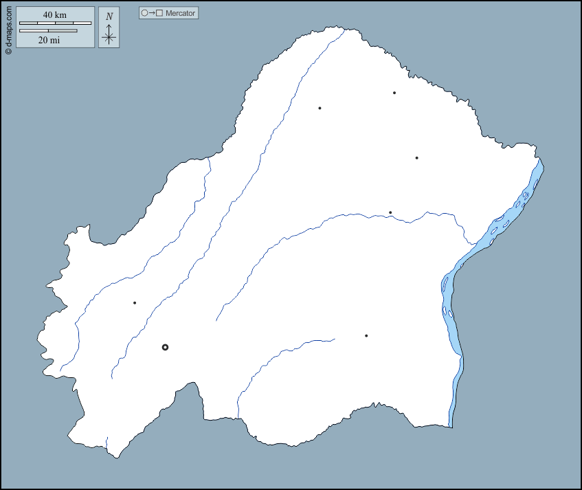プラトー県 : d-maps.com: 無料地図, 無料の空の地図, 無料のアウトラインマップ, 無料のベースマップ
 : 輪郭, 川と湖, 主要都市
