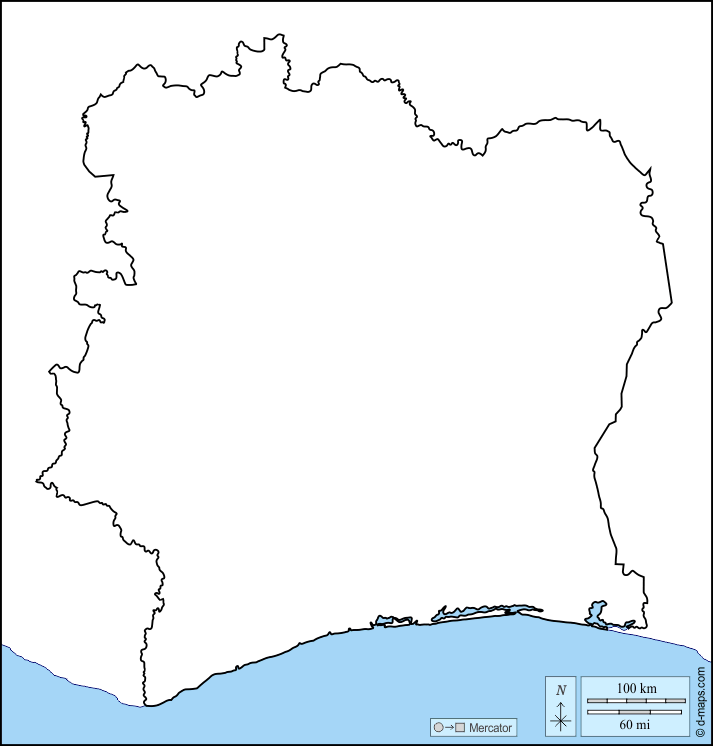 科特迪瓦 : d-maps.com: 免费地图, 免费的空白地图, 免费的轮廓地图, 免费基地地图 : 海岸, 限制