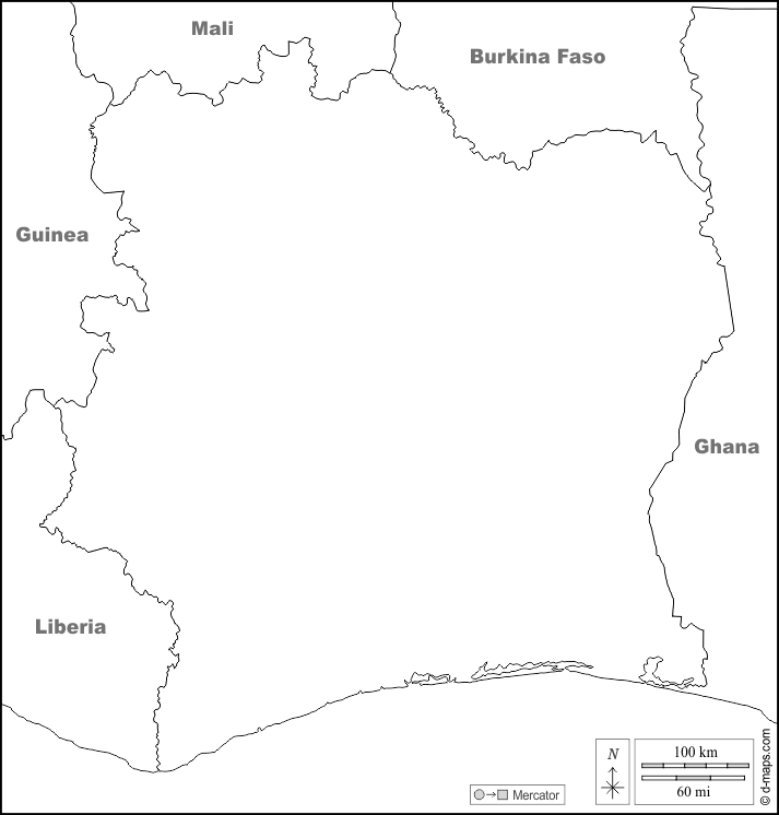 Кот-д’Ивуар : d-maps.com: Бесплатная карта, бесплатная карта, свободная карта, Бесплатная базовая карта
 : границы, имена, Белый